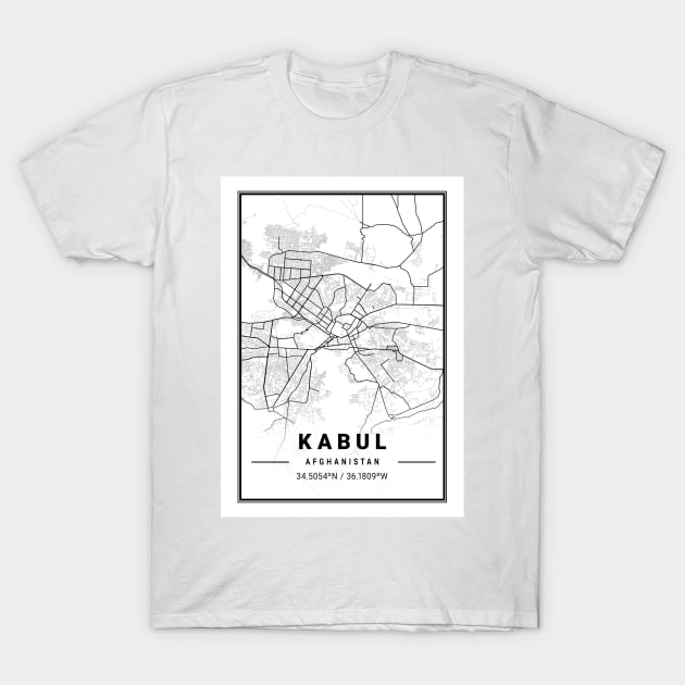 Kabul Light City Map T-Shirt by tienstencil